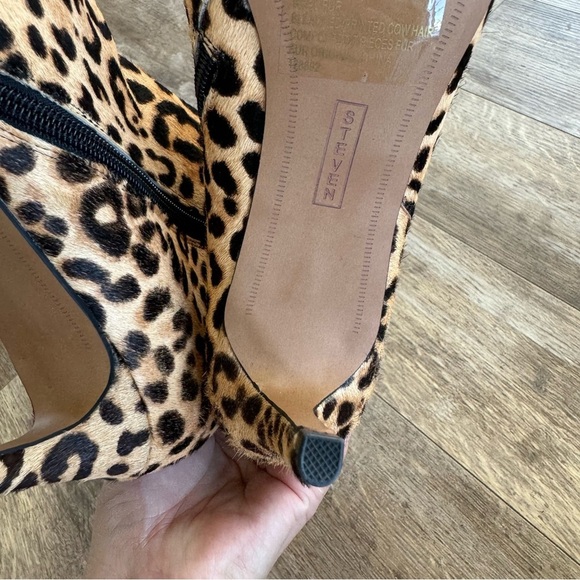 NWOT! STEVEN by Steve Madden LEILA-L Pointy Toe Leopard Boots - Real Fur - Picture 11 of 13